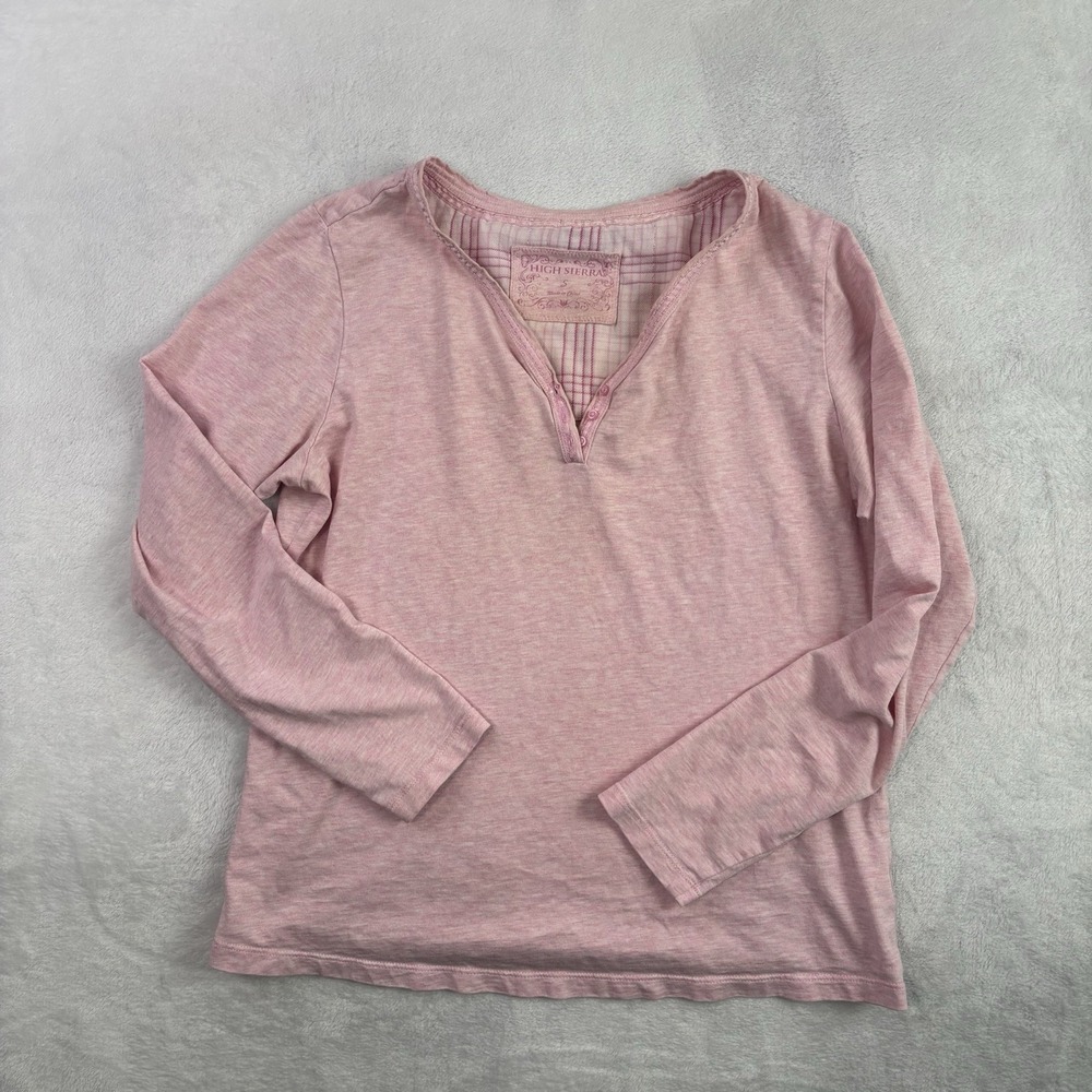 Y2K High Sierra Pink Henley Long Sleeve Shirt Baby Doll Women's Small